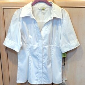 🔥Vintage Speechless White Textured Fitted Stretchy Blouse